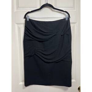 Escada Black Stretch Knit Draped Pleat Front Runia Pencil Skirt size 40 / US Med